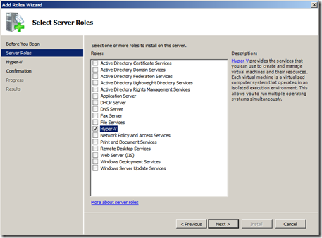 Hyper-V Add Role Screenshot