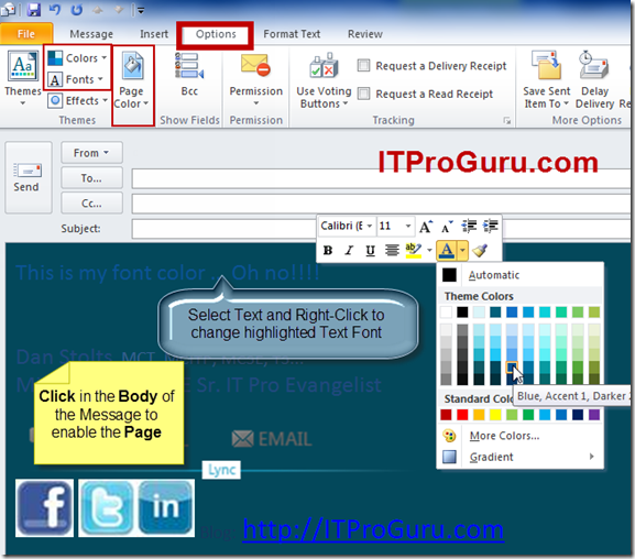 Outlook Email Message Change Background Color