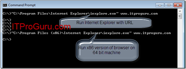 Run Internet Explorer (IE) from Command Prompt or Batch File