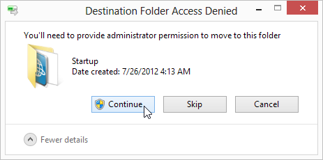 'Destination Folder Access Denied', just click 'Continue'