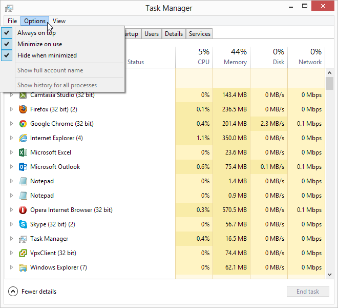 click 'Options' then turn on all 3 checkboxes for 'Always on top', 'Minimize on use', and 'Hide when minimized'