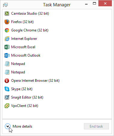in 'Task Manager', click 'More details'