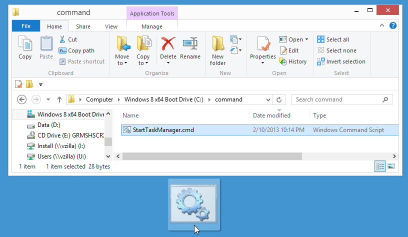 right-click and hold 'StartTaskManager.cmd' icon to drag it to your Desktop