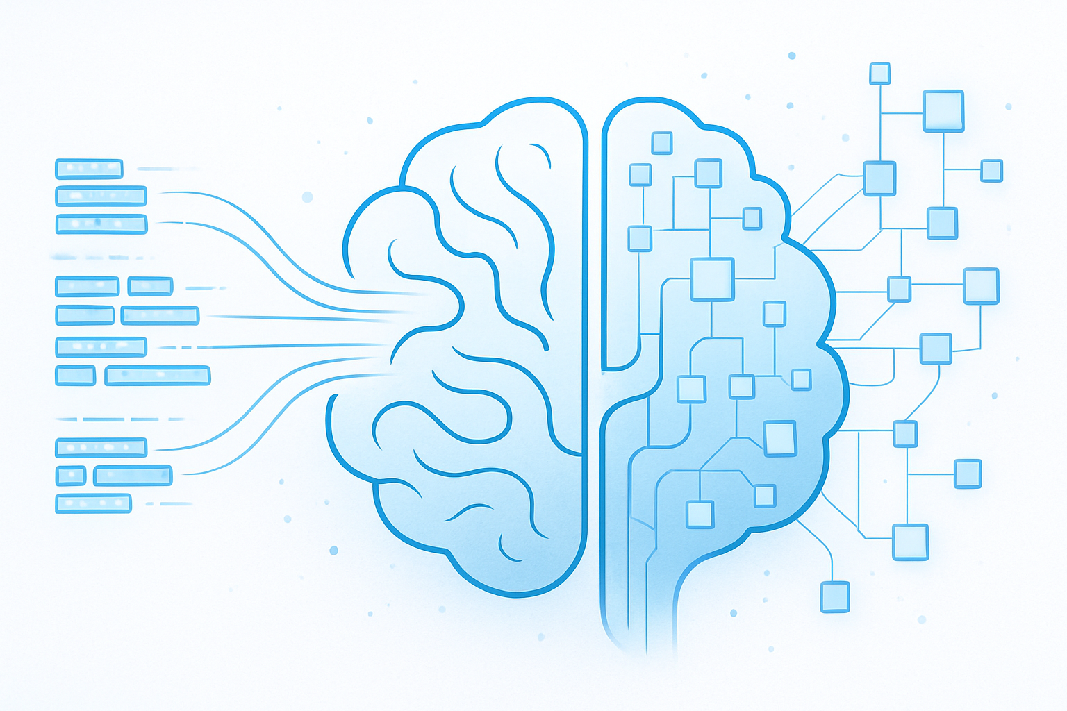 Abstract AI brain processing tokenized data streams representing how large language models handle inputs and context windows.